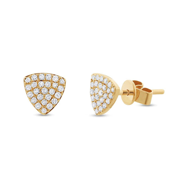 Diamonds Pave Rounded Triangle Stud Earring - Yellow gold - Earrings - Ofina