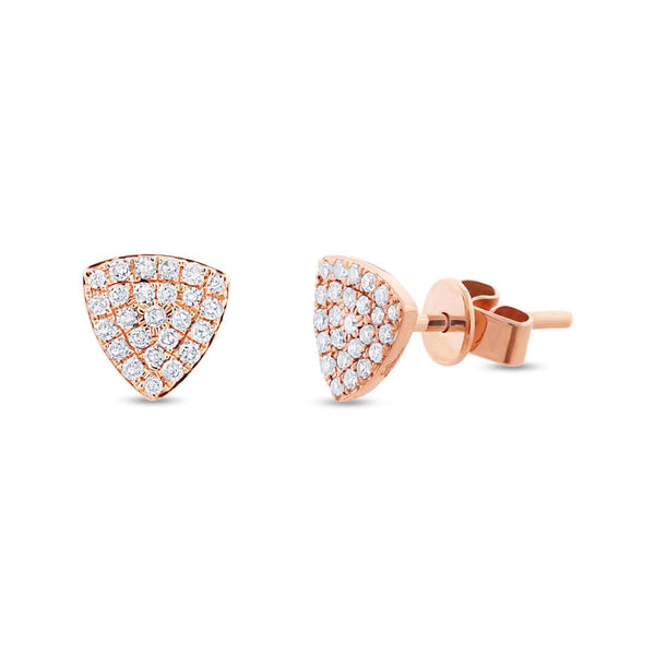 Diamonds Pave Rounded Triangle Stud Earring - Rose gold - Earrings - Ofina